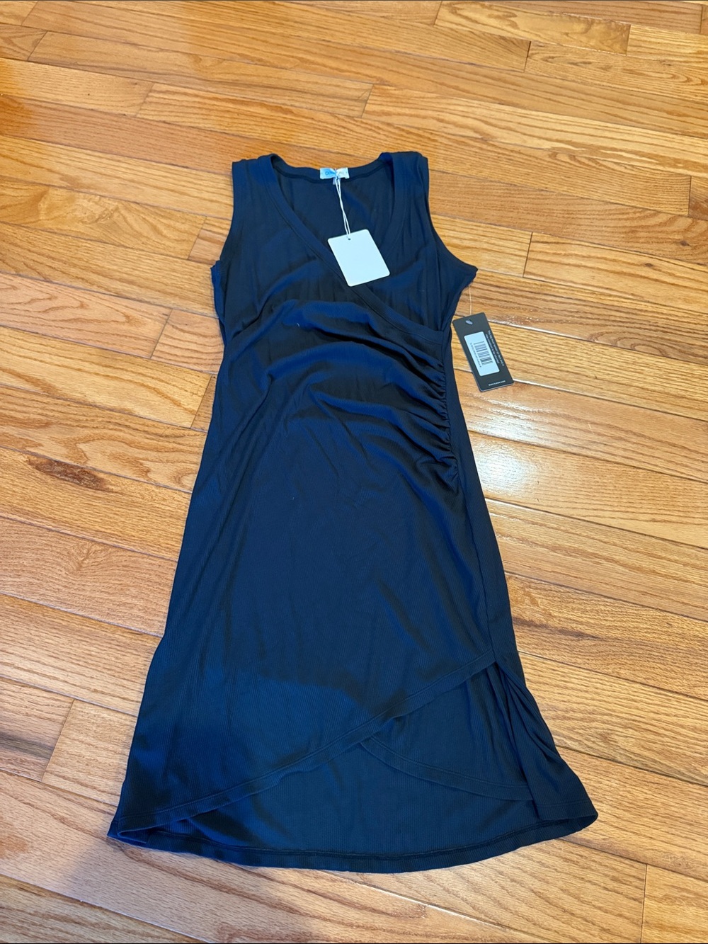 Sleeveless Black V-Neck Ruched Side Mini Dress